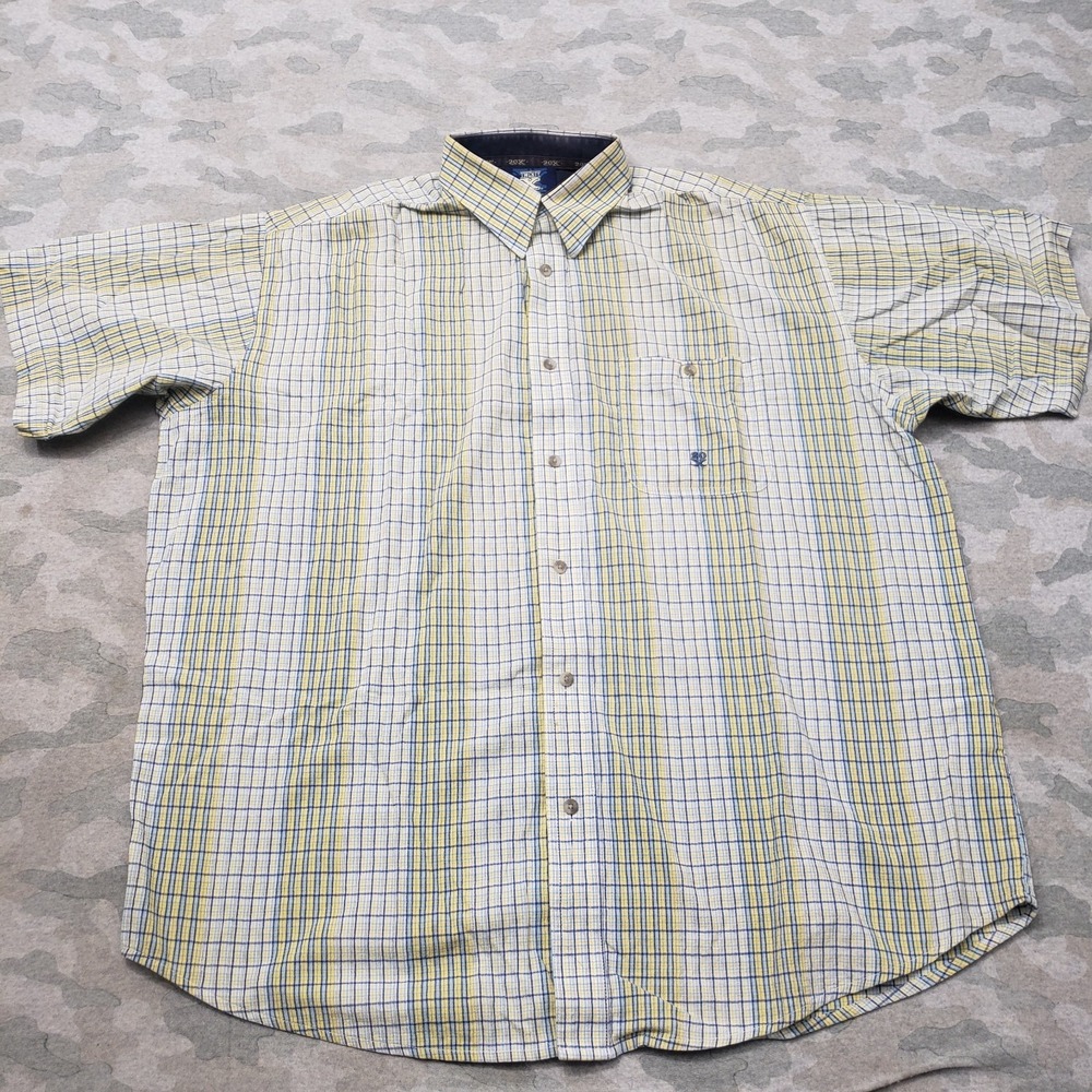 Vintage Twenty X Shirt Mens Large Yellow Short Sleeve Button-Up Check